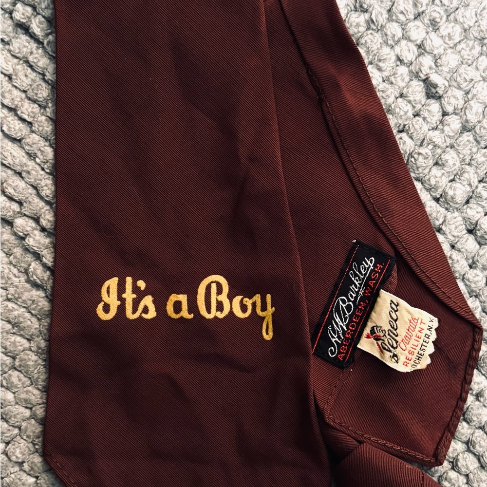 “ITS A BOY” TIE VINTAGE BROWN SENECA  CRAVATS birth announcement fun mens wear
